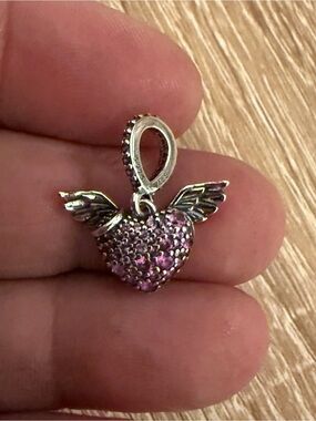 Pink Pavé Heart with Wings Charm Pendant